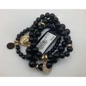 THE LIMITED Hue You Are Black Beaded "Wisdom" Bracelet Set Gold Tone Accents NEW